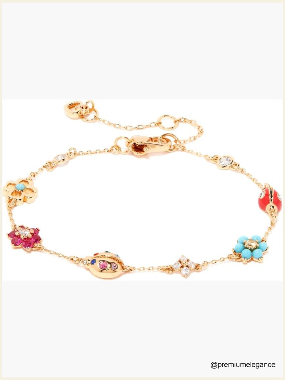 Ladybug Charm Bracelet Gold Plated Four Leaf Clover Good Luck Jewelry